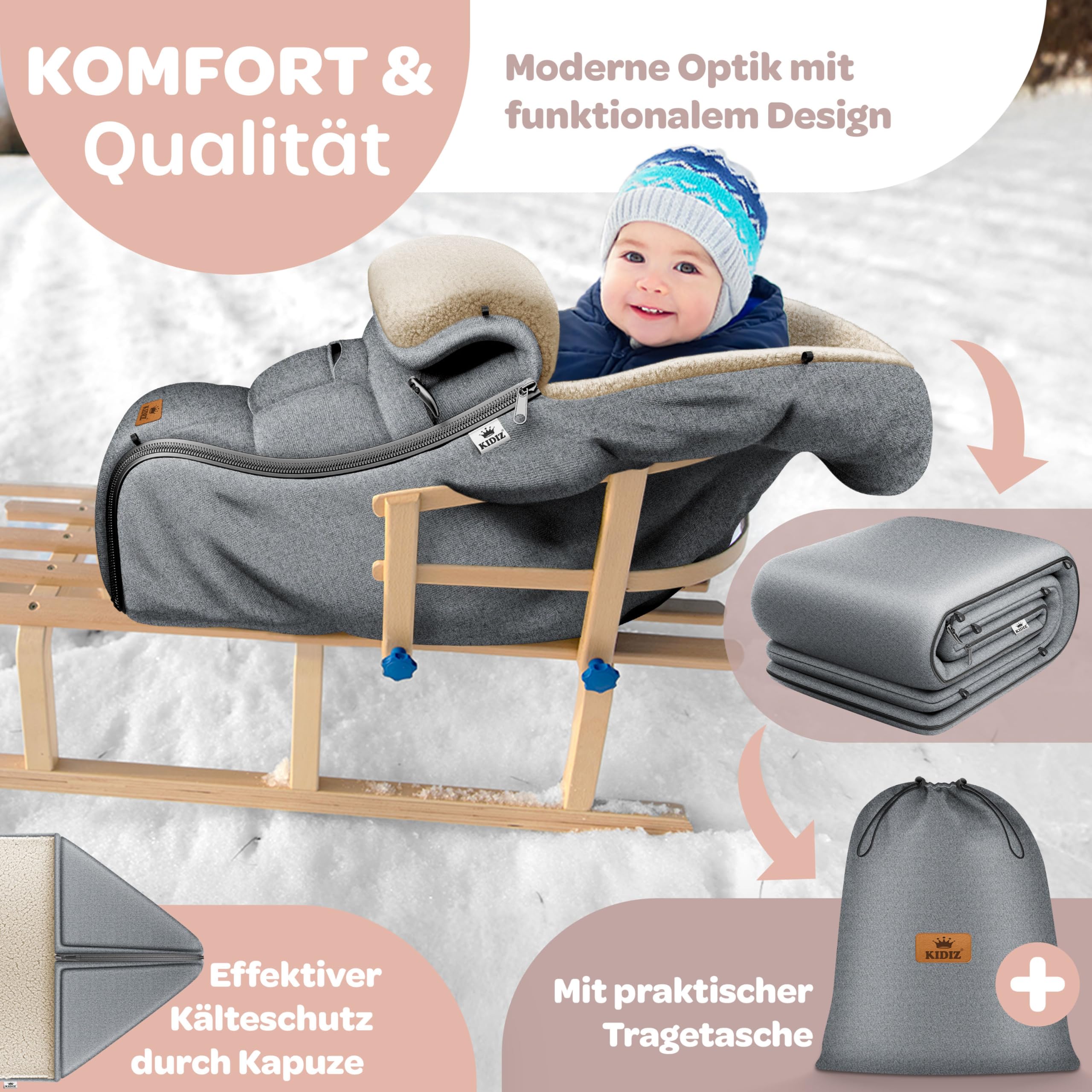 Kidiz® Babyfußsack Baby Fußsack Winterfußsack Babyschale mit Reißverschluss Kuschelsack Babydecke Kinderwagen waschbar verschließbarer… – Ansicht 4