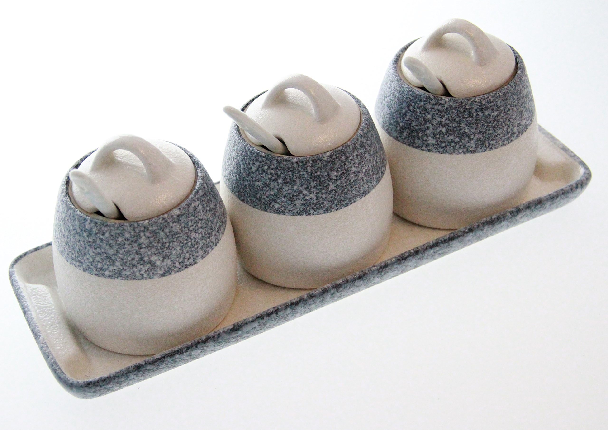 Kitchen Spice Jar Set - 3-Piece Ceramic Dark Grey