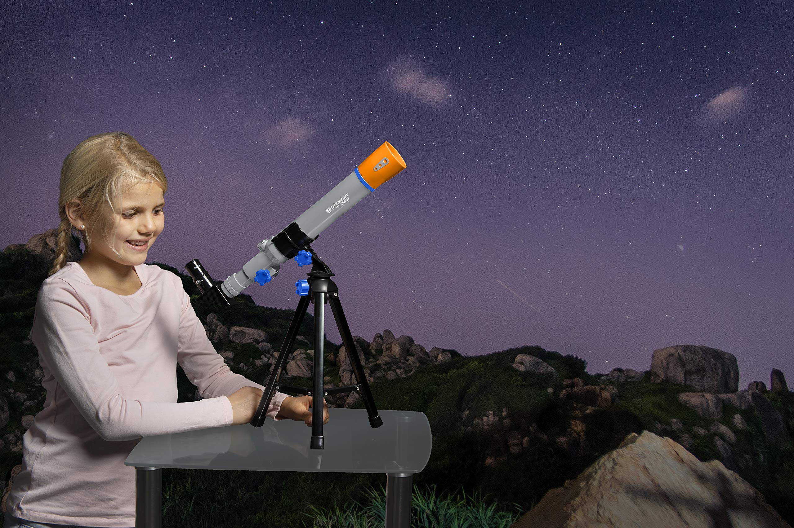 Bresser BR-8840350 Junior Telescopio per Bambini Compatto 40/400 con Supporto da Tavolo per Bambini dagli 8 anni