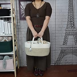 Large Baby Diaper Caddy Organizer for Girl Boy Rope Nursery Storage Bin Basket Portable Holder Tote Bag for Changing Table Car Travel Baby Shower Gifts Newborn Registry Must Haves White and Brown