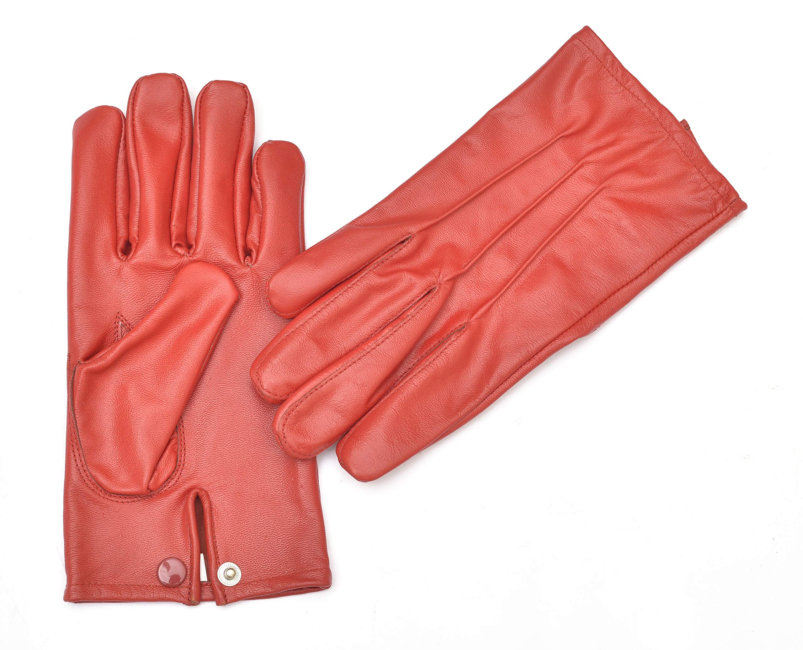 Men's Leather Driving Dress Gloves (Red, Small)