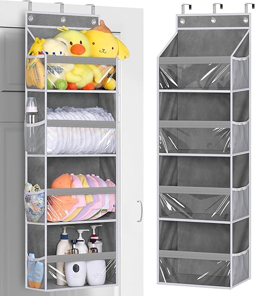 MISSLO Over the Door Storage Organizer with 4 Large Pockets 8 Side Pockets Baby Hanging Closet Door Organizer Heavy Duty Pantry Organizer for Bathroom, Bedroom, Nursery, RV, Camper