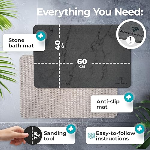 Miniatura 2 de Novasway - Tapete de baño de piedra de diatomita para baño, secado rápido, antideslizante, absorbente de agua, tapete de ducha duradero de piedra