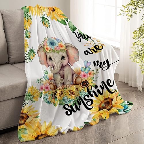 Miniatura 7 de Ottoy Manta de elefante de girasol, mullida, acogedora, suave, ligera, para sofá, aire acondicionado, manta decorativa para Navidad, cumpleaños, 50