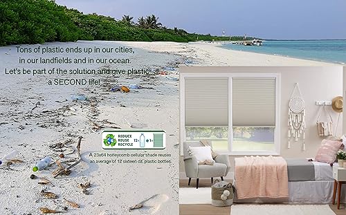 Miniatura 7 de DEZ FURNISHINGS Persiana celular inalámbrica con filtro de luz de 1.5 pulgadas, 24 pulgadas de ancho x 48 pulgadas de alto, nube gris