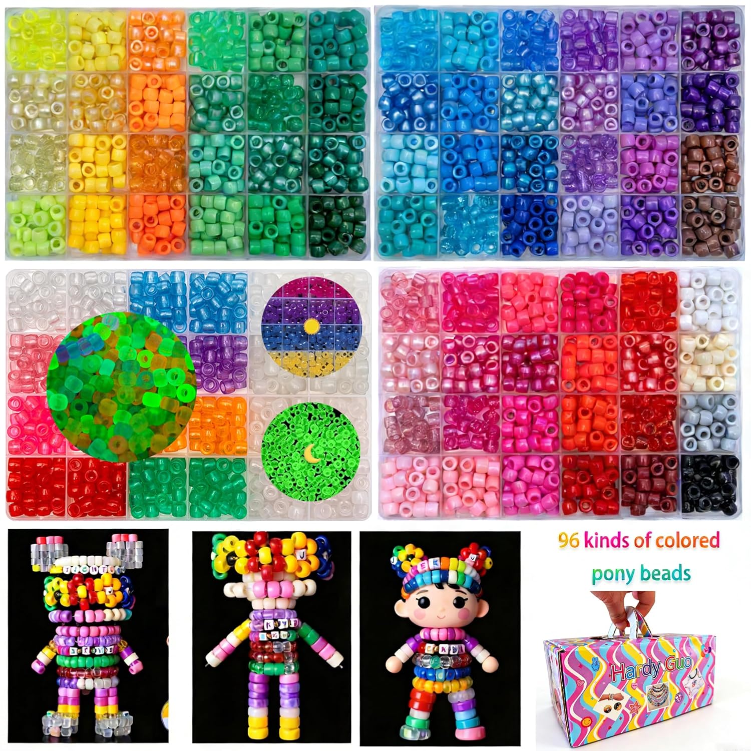 HardyGuo 6 box pony beads kit kandi 6x8mm Kandi Beads for Friendship Jewelry Bracelet Making Kit withLetter beads DIY Crafts Gifts