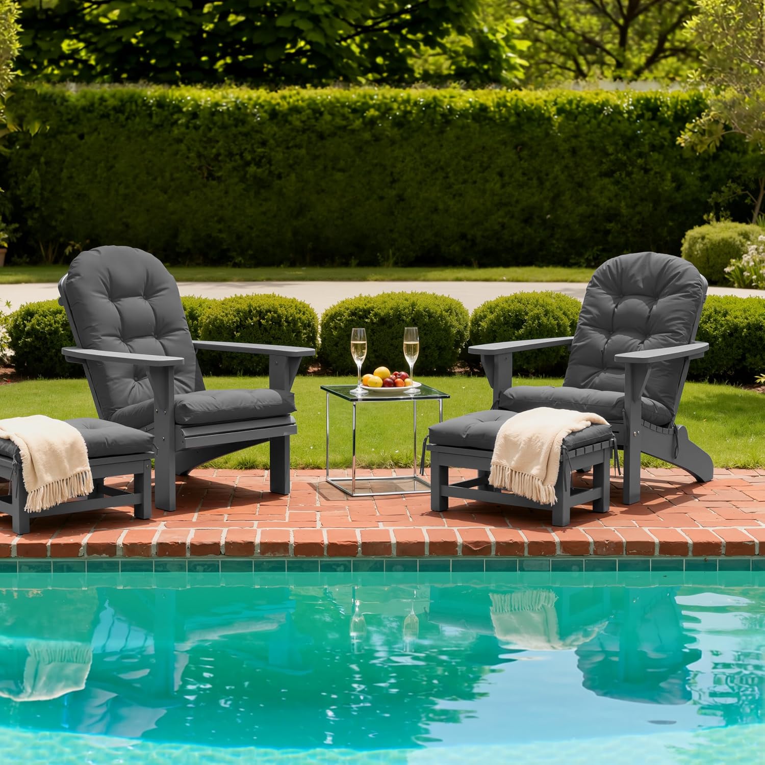Adirondack Chair Cushion with Ottoman, Folding Adjustable Adirondack Seat Cushions, Waterproof Adirondack Patio Chair Pads for Garden, Deck, or Poolside, Small-Dark Grey-2