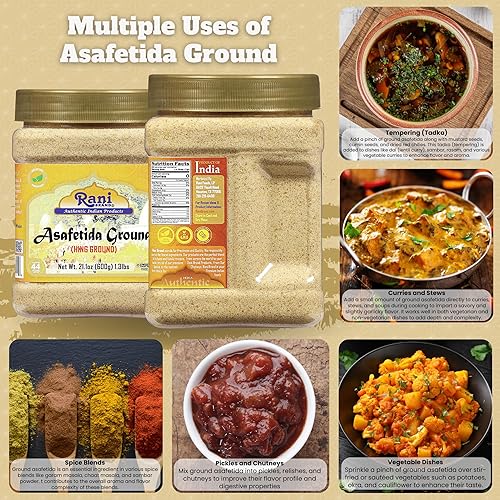 Miniatura 3 de Rani Asafetida (Hing) Molido 21oz (600g) 1.3lbs Tarro PET  Todo natural  Sin sal  Vegano  Sin OMG  Kosher  Especias indias Asafoetida  Lo mejor para