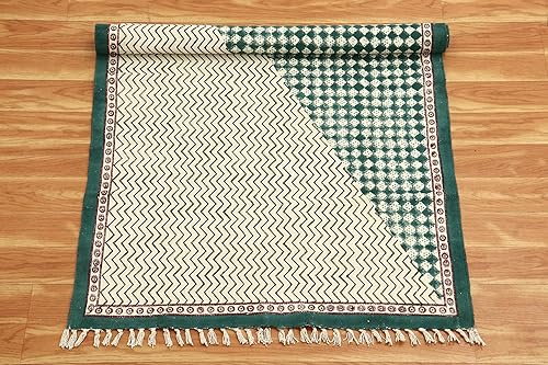 Miniatura 9 de CASAVANI Colección rectangular de 4 x 7 pies, color verde y beige, patrón de algodón Dhurrie, geométrico, Kilim para interiores y exteriores,