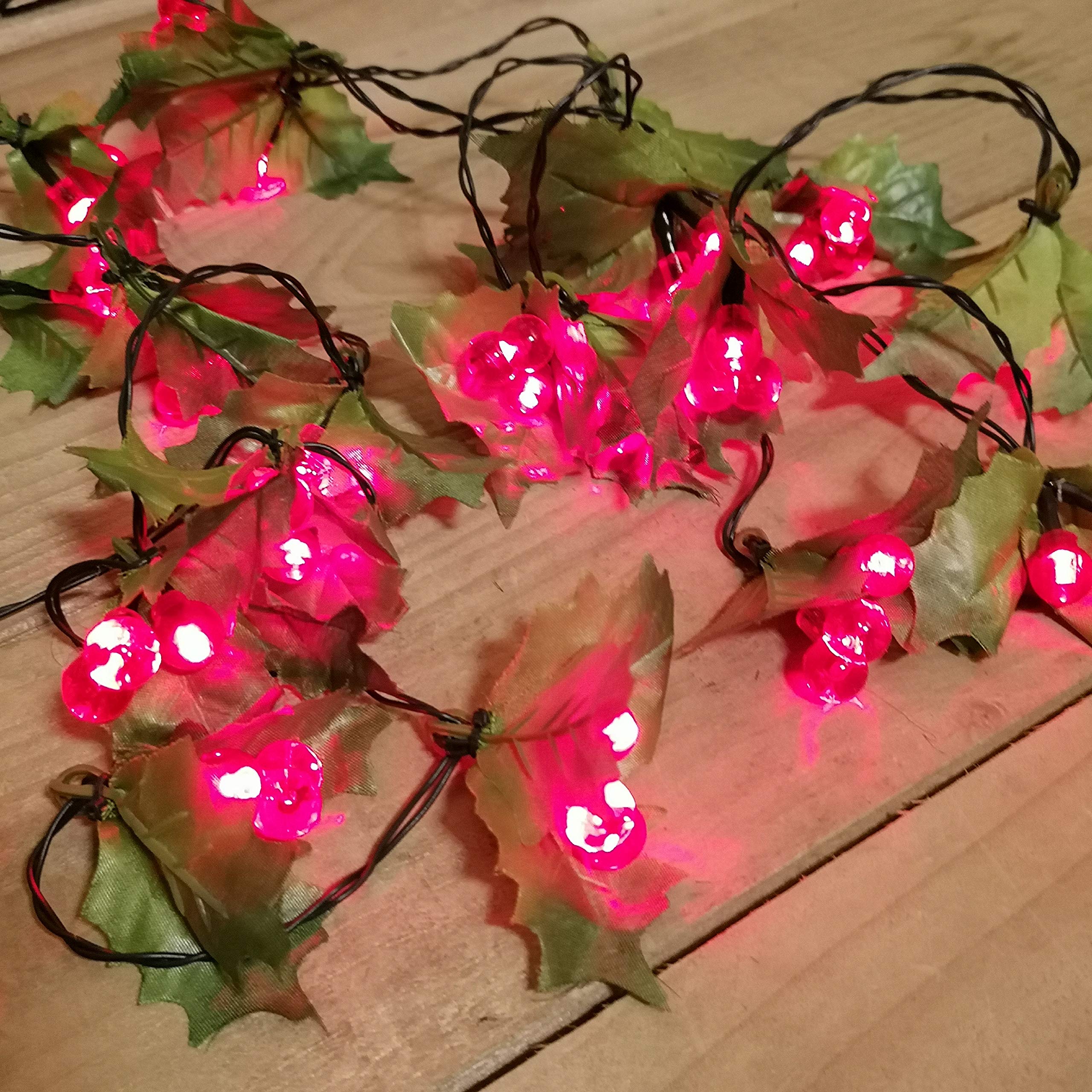 Premier Red And Pink Pre-Lit Holly Berry Light Garland - 2.8M