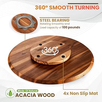 TIDITA 21 Acacia Wood Lazy Susan for Table Top - Wooden Turntable Serving Tray for Charcuterie Boards Cheese Board - Extra Large Round Lazy Susan Organizer - Kitchen Revolution for Countertop