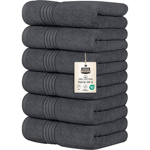 Utopia Towels 6 Piece Premium Hand Towels Set, 16 by 28 inches, 100% Ring Spun Cotton, Lightweight and Highly Absorbent Towels for Bathroom, Travel, Camp, Hotel, and Spa, Grey