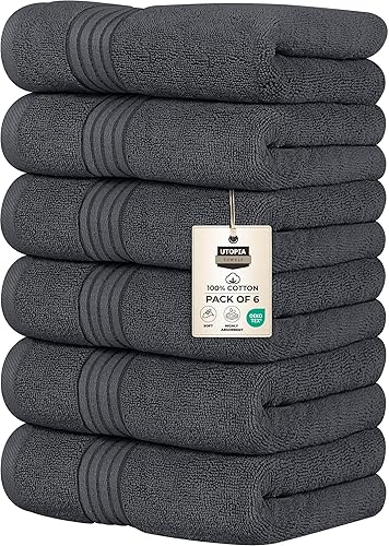 Utopia Towels - Premium Handtücher - 100% gekämmte, ringgesponnene Baumwolle, ultraweich und sehr saugfähig, Dicke Handtücher 41 x 71 CM's, hochwertige Handtücher (6er-Pack, Grau) - Grau