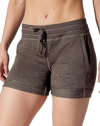 Miniatura 3 de 90 Degree By Reflex Shorts Suaves de Sudadera para Mujer de Cintura Alta con Cordón Ajustable para Descanso y con Bolsillos