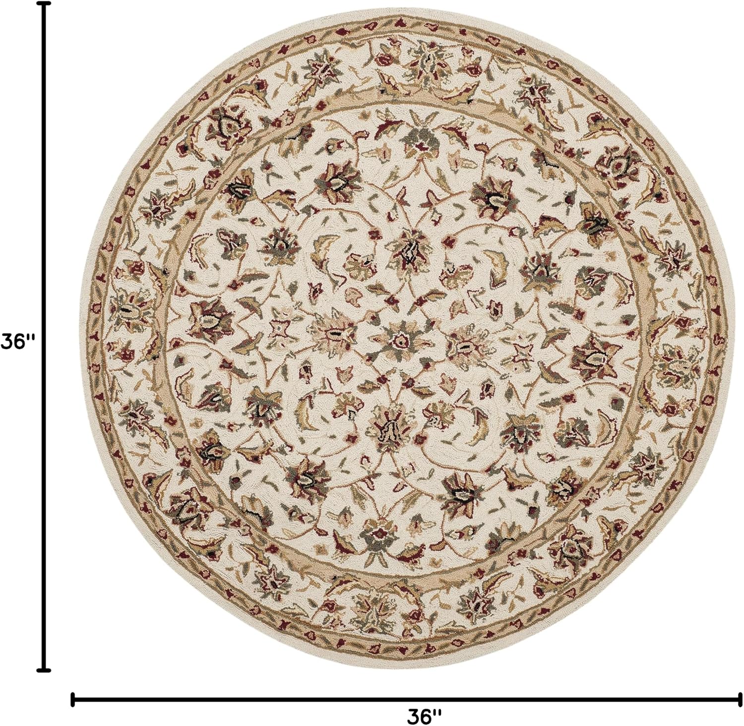 SAFAVIEH Chelsea Collection Area Rug - 3' Round, Ivory & Ivory, Hand-Hooked French Country Wool, Ideal for High Traffic Areas in Living Room, Bedroom (HK78C)