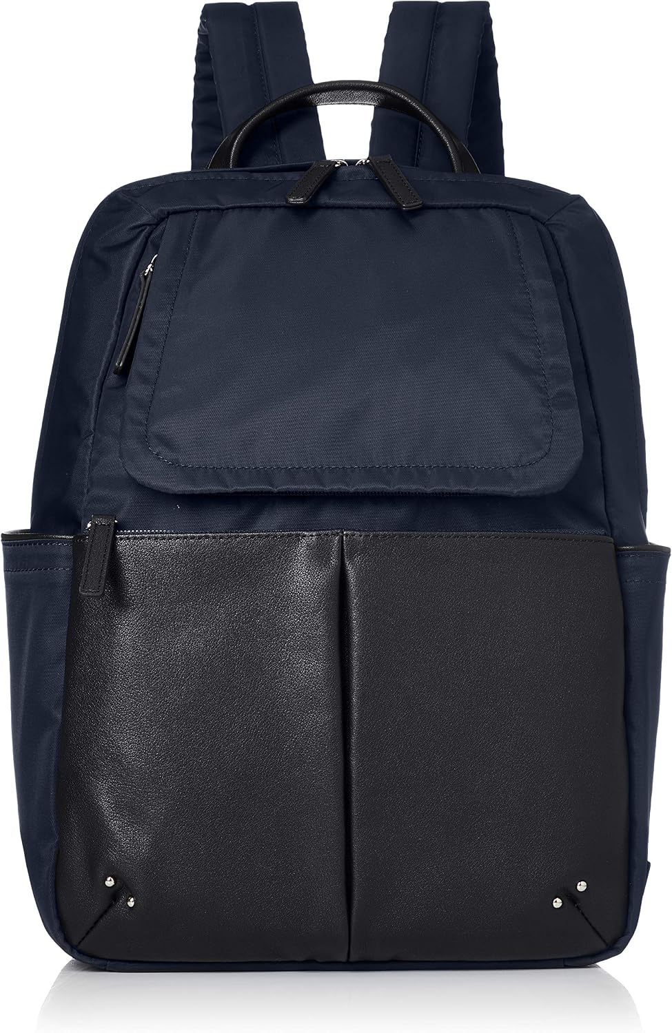 Isaac Y91-11-04 New Nylon x Leather Combination Series, Front Pocket Rucksack, Women's, Navy