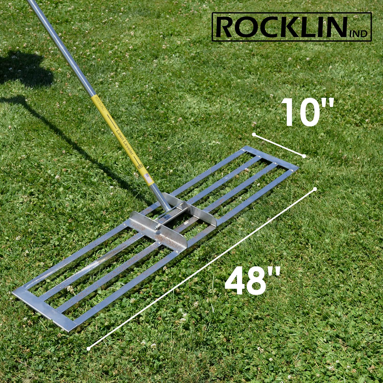 Rocklin Lawn Leveling Rake | Levelawn Tool | Level Soil or Dirt Ground Surfaces Easily | 48” x 10” Ground Plate | 78” Extra Long Handle | Stainless Steel
