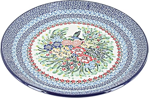 Miniatura 36 de Blue Rose - Plato mágico mágico de hoja perenne azul - 10.5 pulgadas de diámetro - Plato llano de cerámica polaca, diseño festivo para vajilla