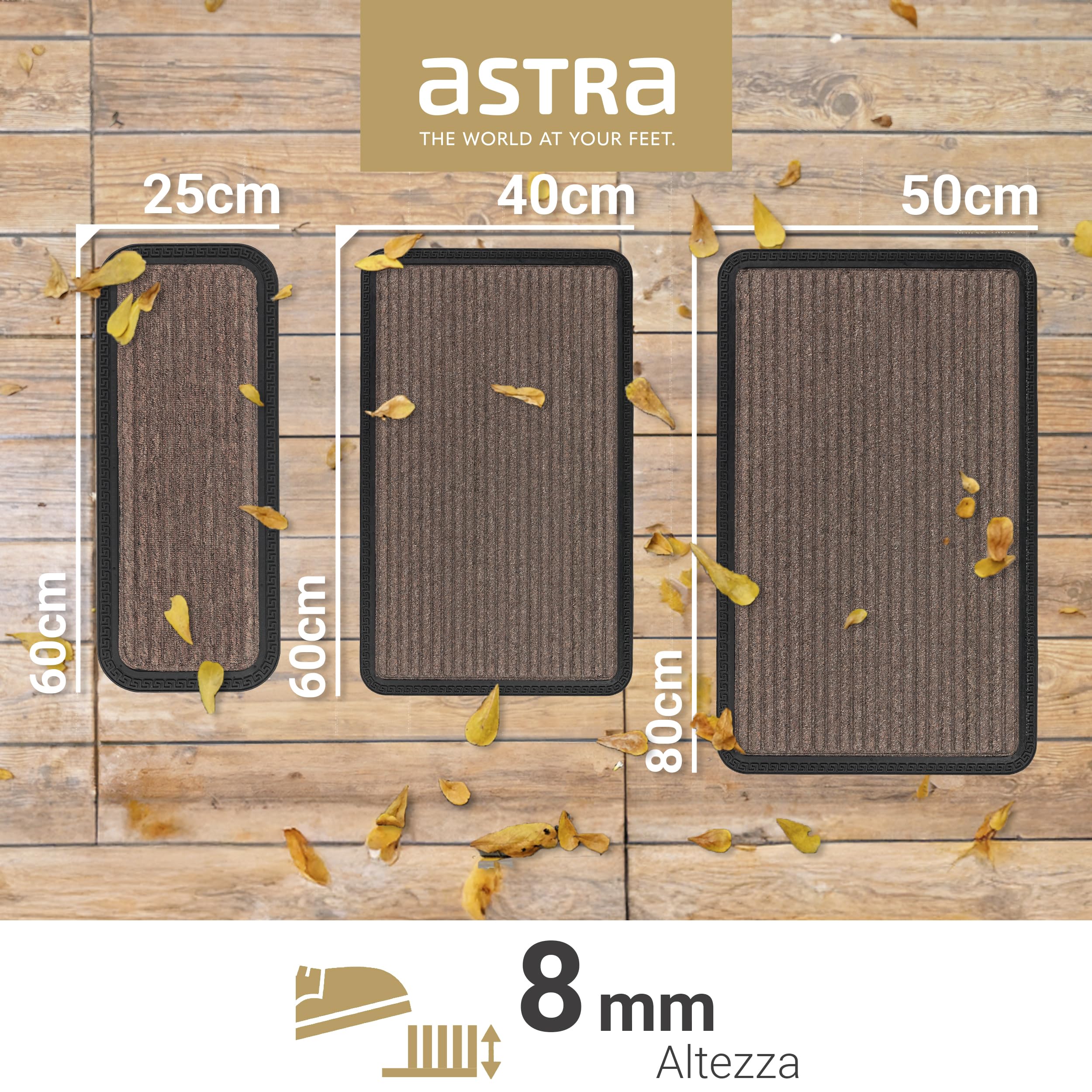 Astra Zerbino per esterni e interni - 40 x 60 cm Linee marroni - Zerbino antiscivolo - Tappeto cattura-sporco molto resistente - Zerbino per gradini esterni