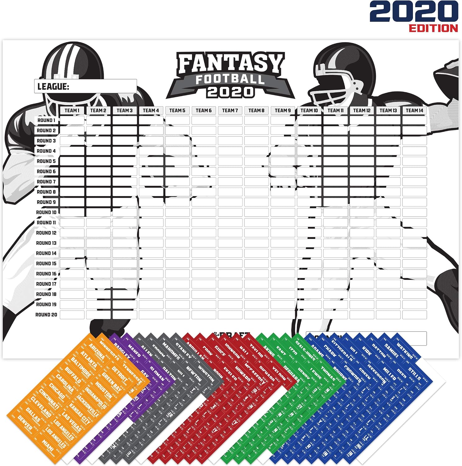 Fantasy Football Draft Board 2020 Kit with Player Labels - Classic Edition