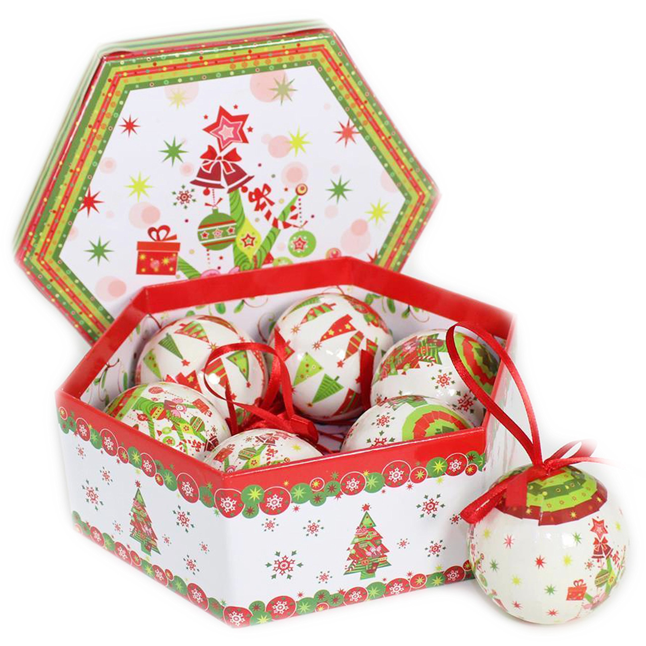 Christmas Xmas Decoration Tree Design Polyfoam Baubles Ball Box Set