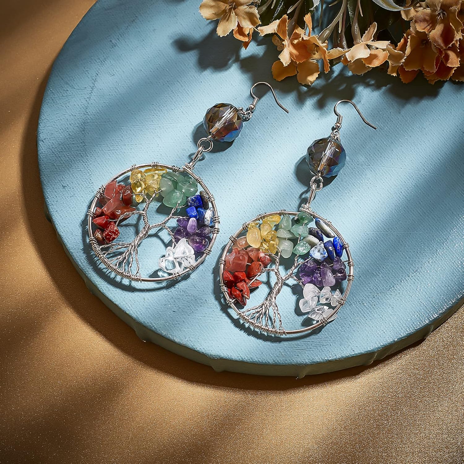 PH PandaHall 10pcs Tree of Life Pendant 2 Inch Gemstone Chakra Necklace Charms Crystal Quartz Stone Pendant Chakra Crystals Tree Life Good Luck Yoga Charms for Necklace Earring Jewelry Making - Image 2