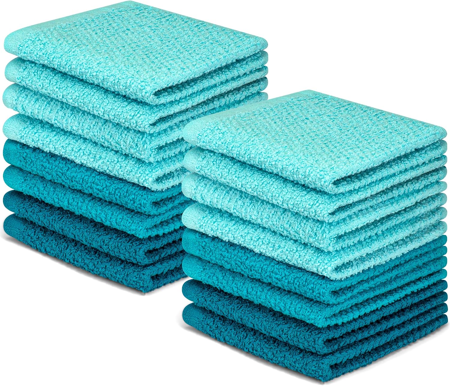 DecorRack 16 Pack Kitchen Dish Towels, 100% Cotton Wash Cloth, Luxurious Soft, 12x12 inch Ultra Absorbent, Machine Washable Washcloths, Turquoise (16 Pack)