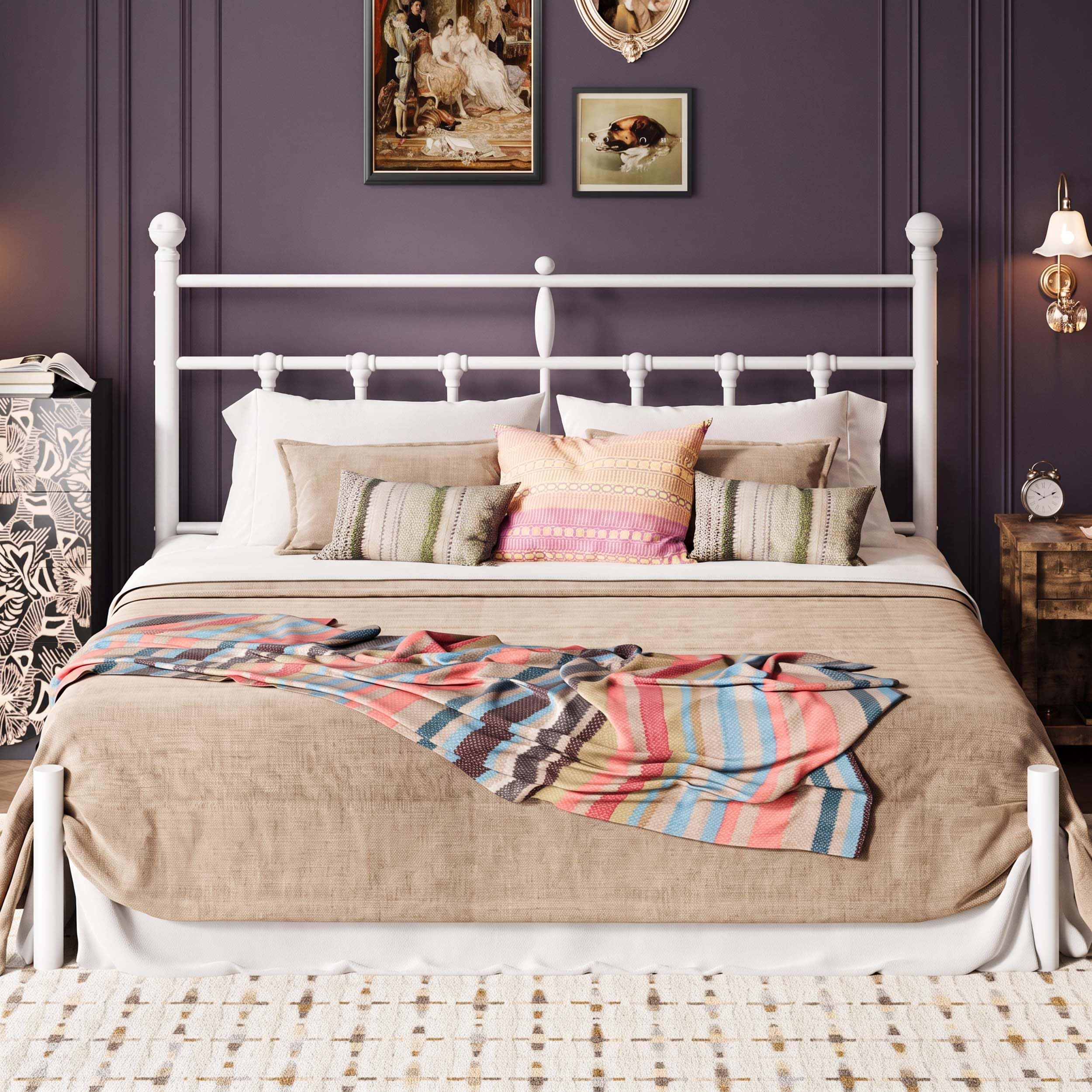 SHA CERLIN King Size Metal Platform Bed Frame with Victorian Vintage Headboard/Under Bed Storage/No Box Spring Needed/Easy Assembly/Noise Free/Mattress Foundation/White