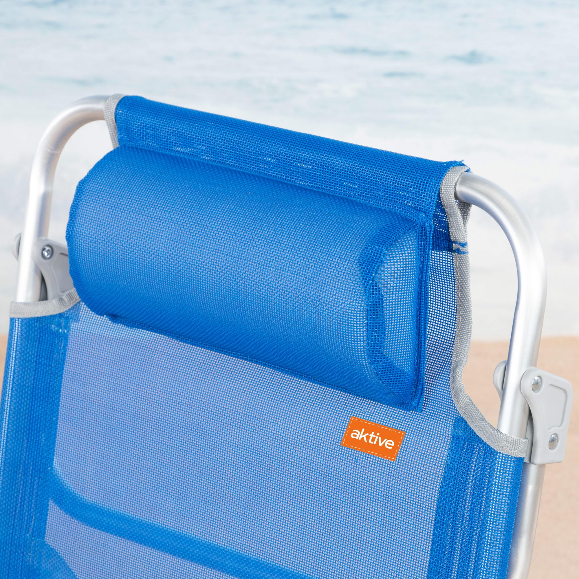 AKTIVE Sedia da spiaggia pieghevole 8 posizioni blu 48x49x82 cm cuscino imbottito 110 kg