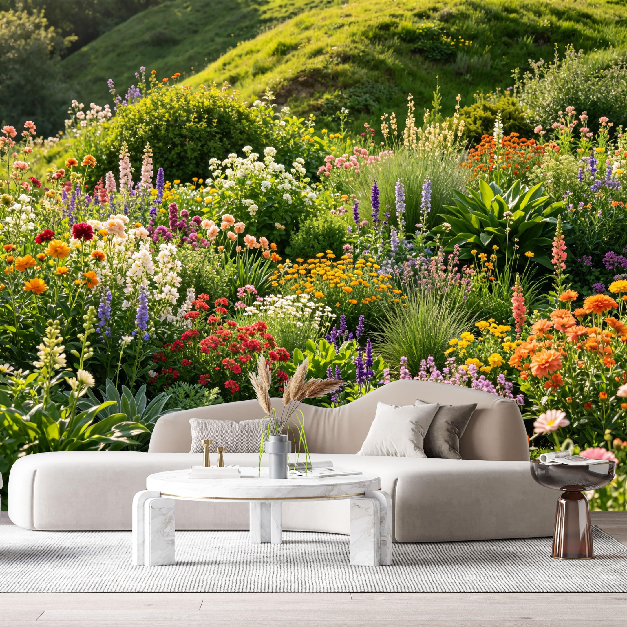 Custom Size Wall Murals Botanical Landscape Watercolor Wildflowers Garden Bloom SelfAdhesive Wall Fabric Removable Large Wallpaper for Photo Living Room