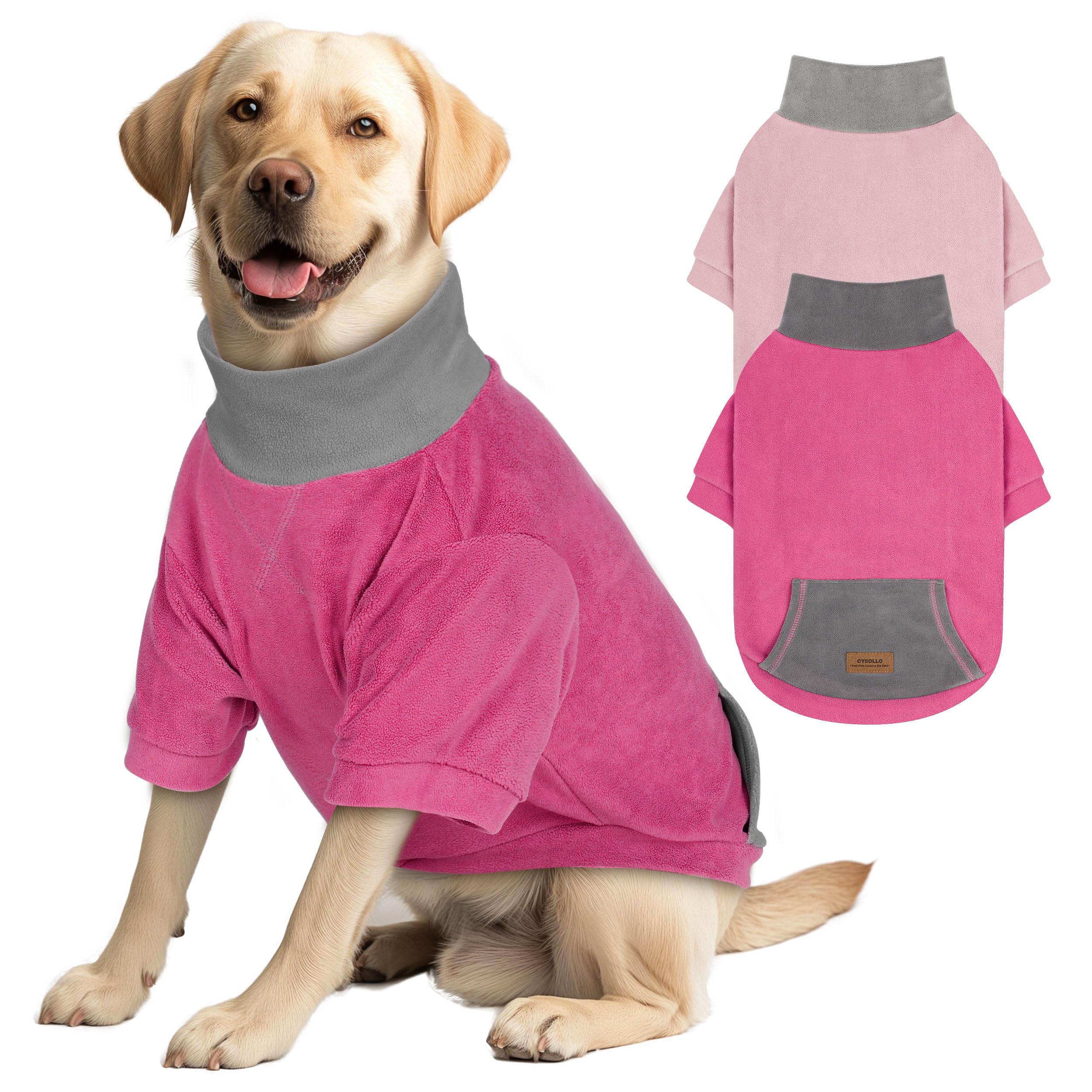 cyeollo Hundepullover für große Hunde, dehnbares, weiches Fleece, Sweatshirt für Hunde, Jungen und Mädchen, Rollkragen, warm, Winterkleidung für große Hunde mit Ärmeln, Rosa und Fuchsia, Größe 3XL, 2