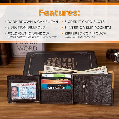 Miniatura 5 de Christian Art Gifts Cartera clásica de cuero de grano completo para hombre con emblema cruzado, bloqueo RFID para tarjetas, identificación, ranuras