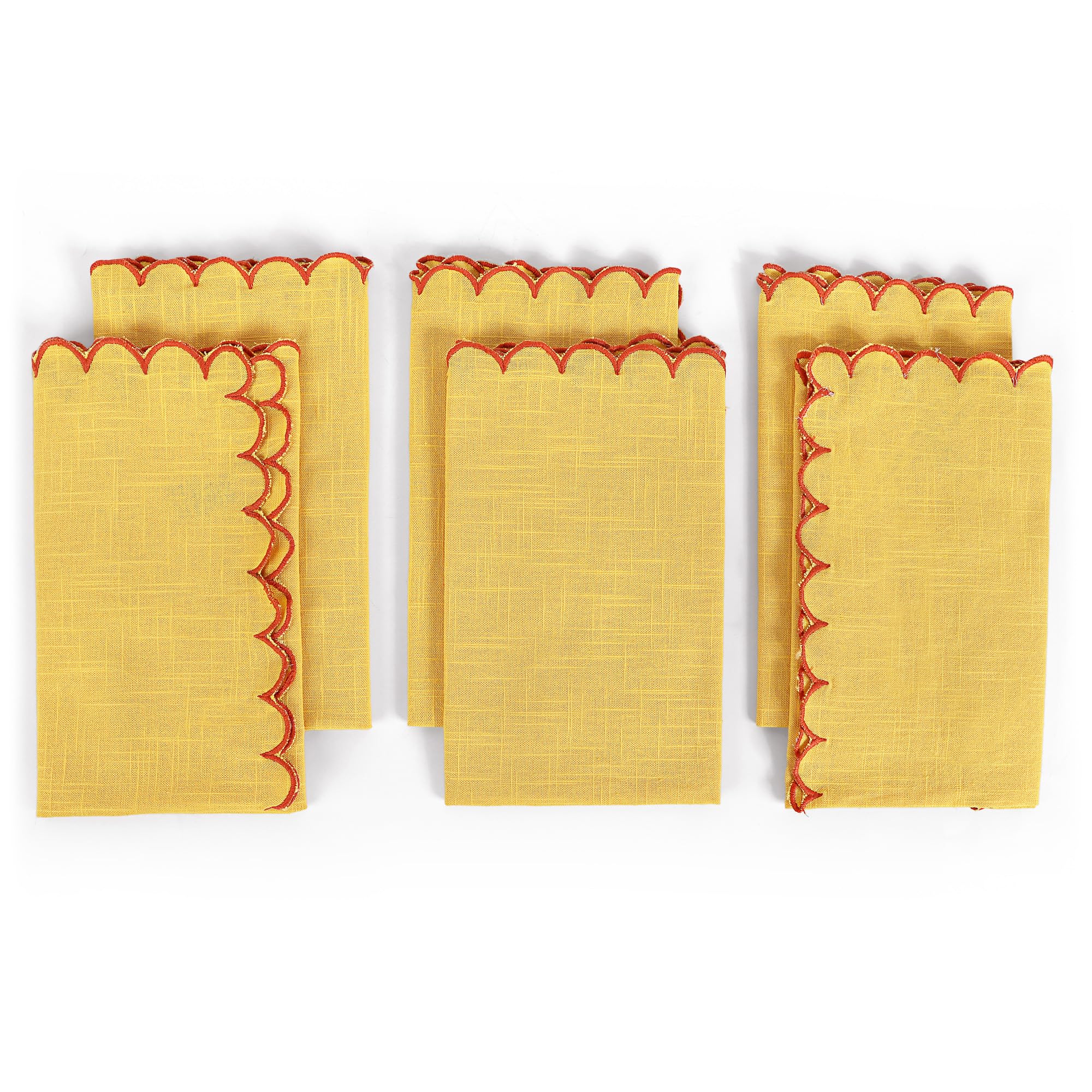 FINGERCRAFT - Everyday Cloth Napkins - Scalloped Design - Set of 6 Premium Natural Cotton Napkins - Perfect for Parties, Dinners, Weddings, Easter Napkin - 20x20