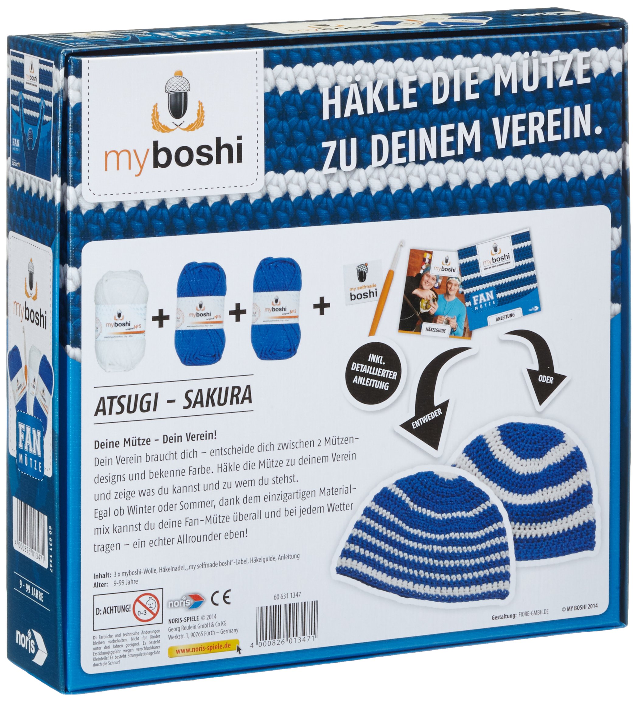 Noris Spiele 606311347 My Boshi, czapka dla fanów, w kolorach klubu, niebiesko-biała