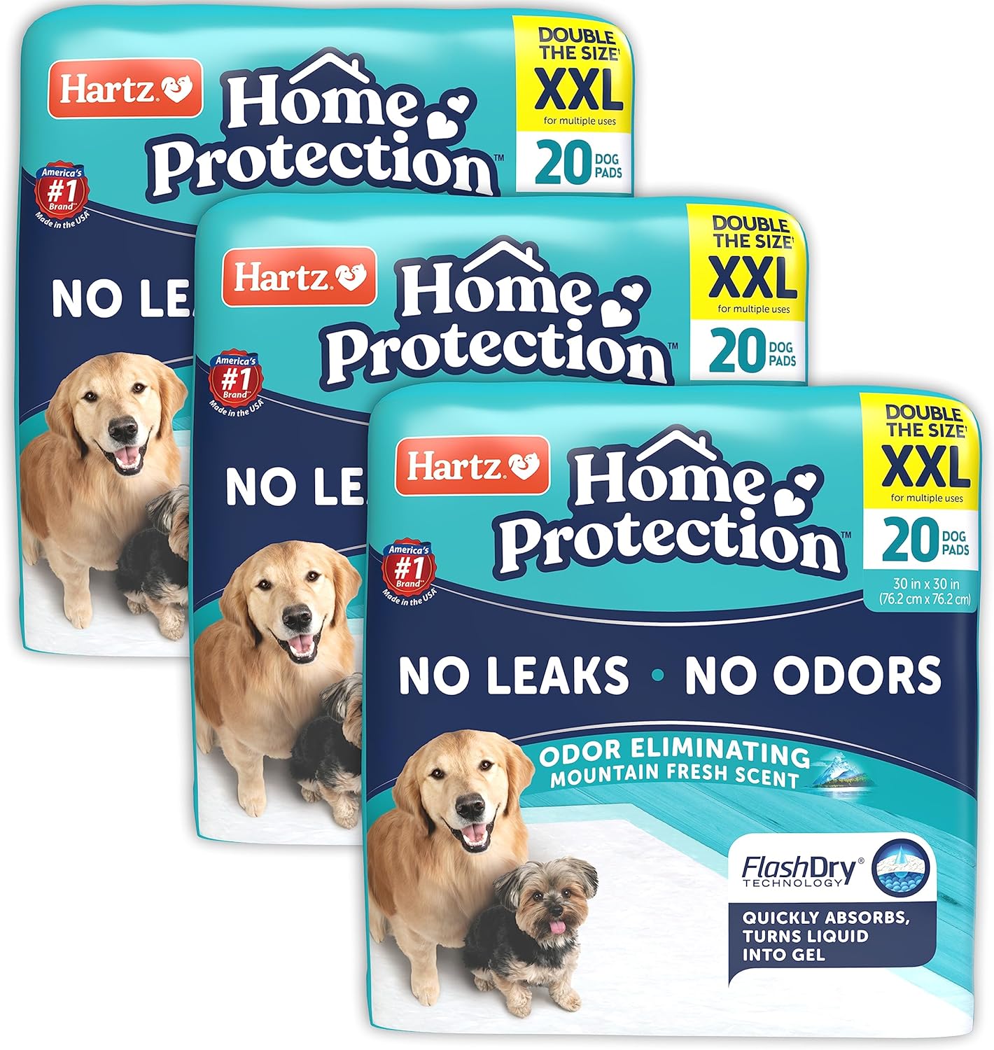 Hartz Home Protection Mountain Fresh Scented Dog Pads, XXL 60 Count, Super Absorbent & Won't Leak, Odor Eliminating