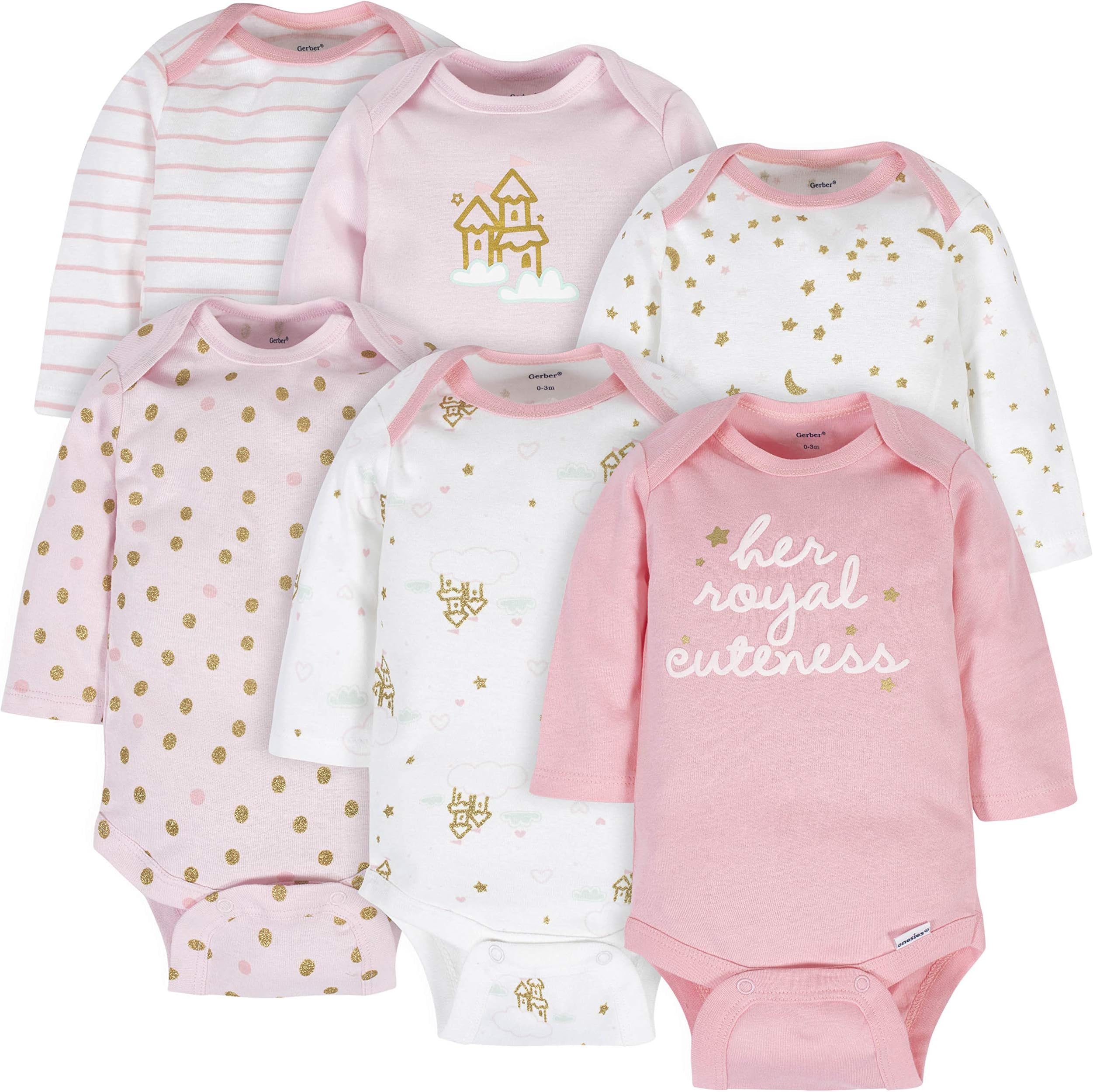 GERBER 女児用長袖ワンジーボディスーツ 6枚パック