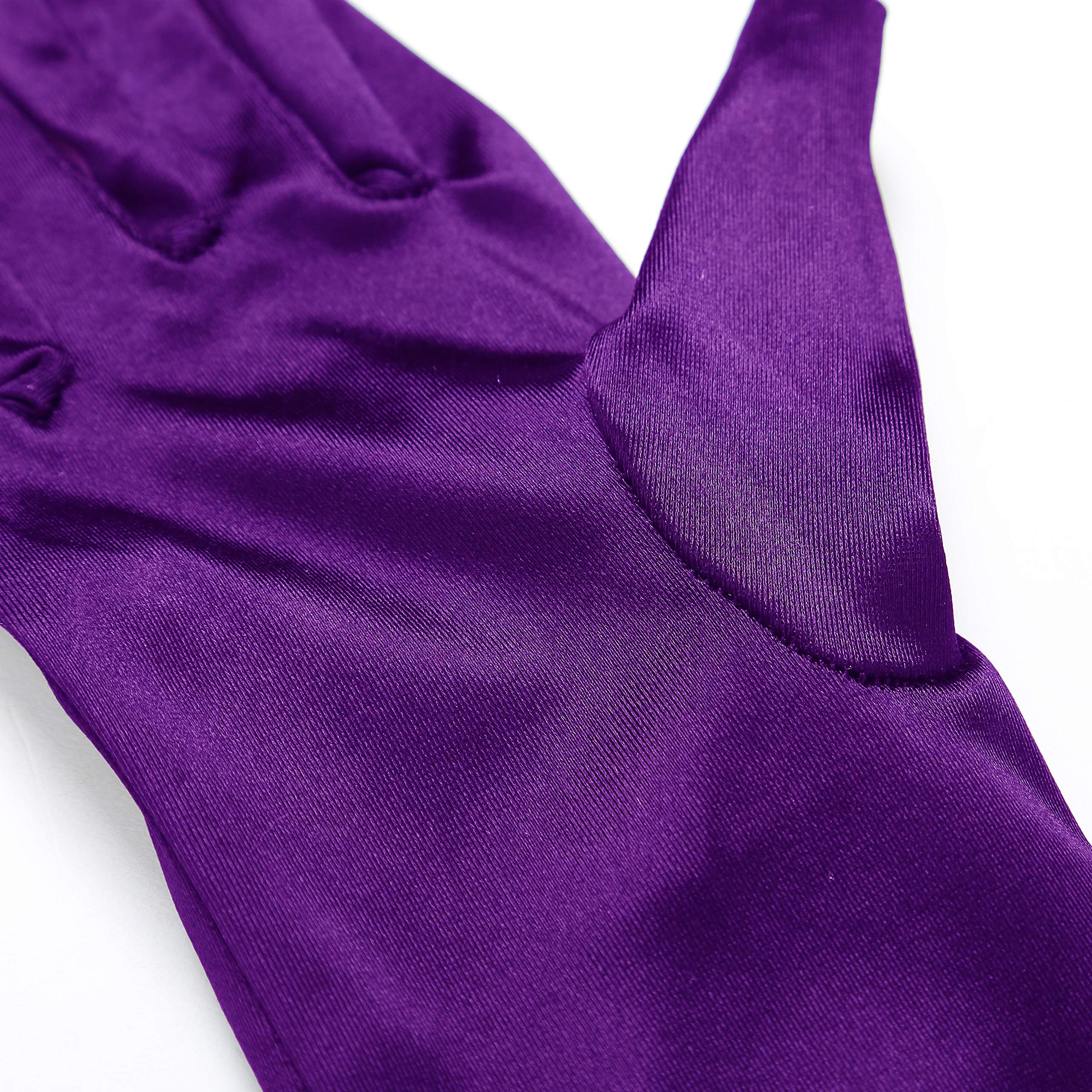 Short Opera Satin Gloves for Women Wrist Length Banquet Gloves Tea Party Halloween Costume Gloves, Purple - Image 4