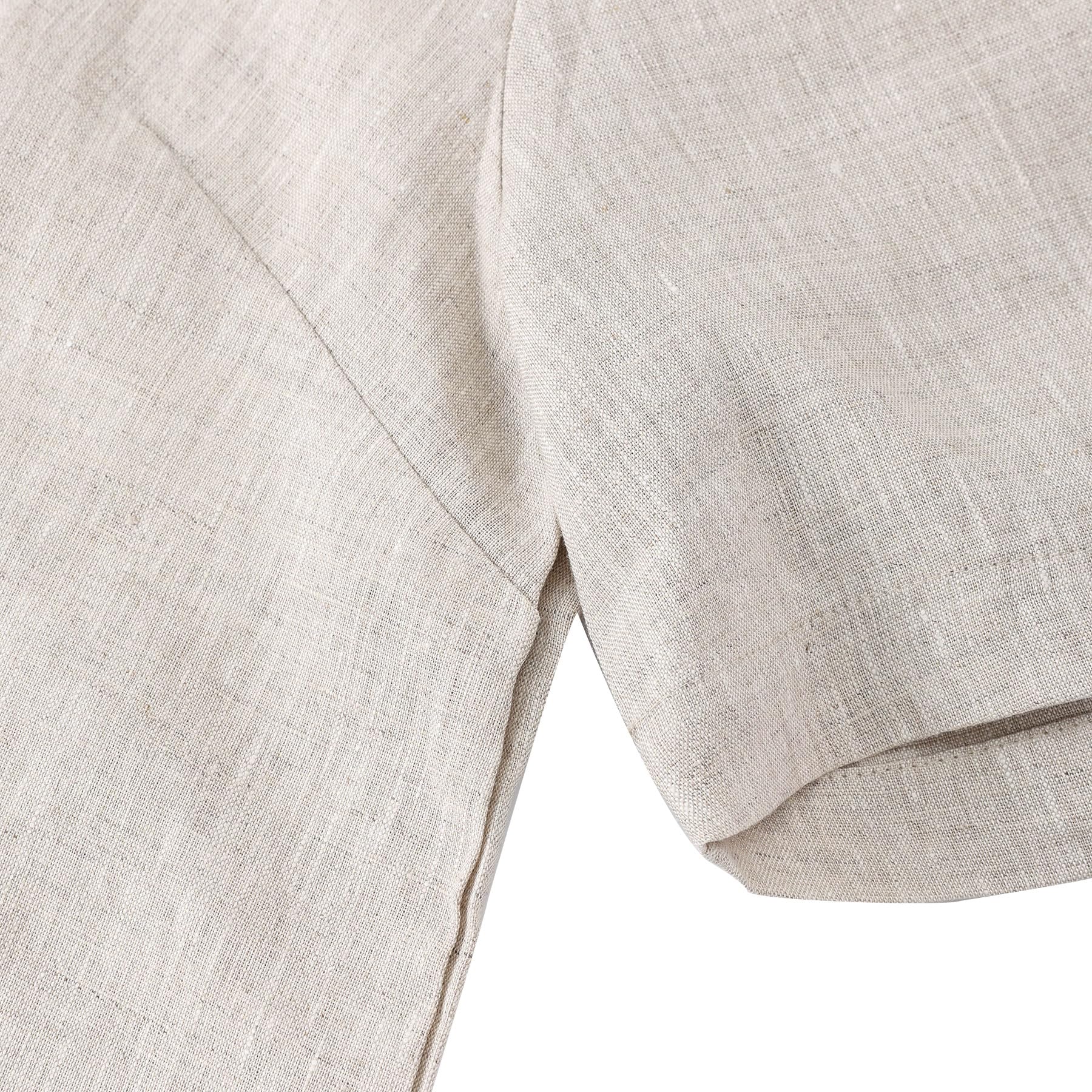 Amazhiyu Camicetta da donna in 100% lino, girocollo, manica corta, abbottonatura