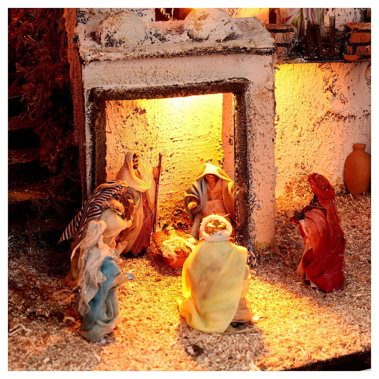 Holyart Complete Arab Nativity Scene with fire 65x75x50 for 6 cm Nativity Scenes, EmptyDepth: 50 cm|Statues Height: 6 cm|Width: 75 cm|Height: 65 cm