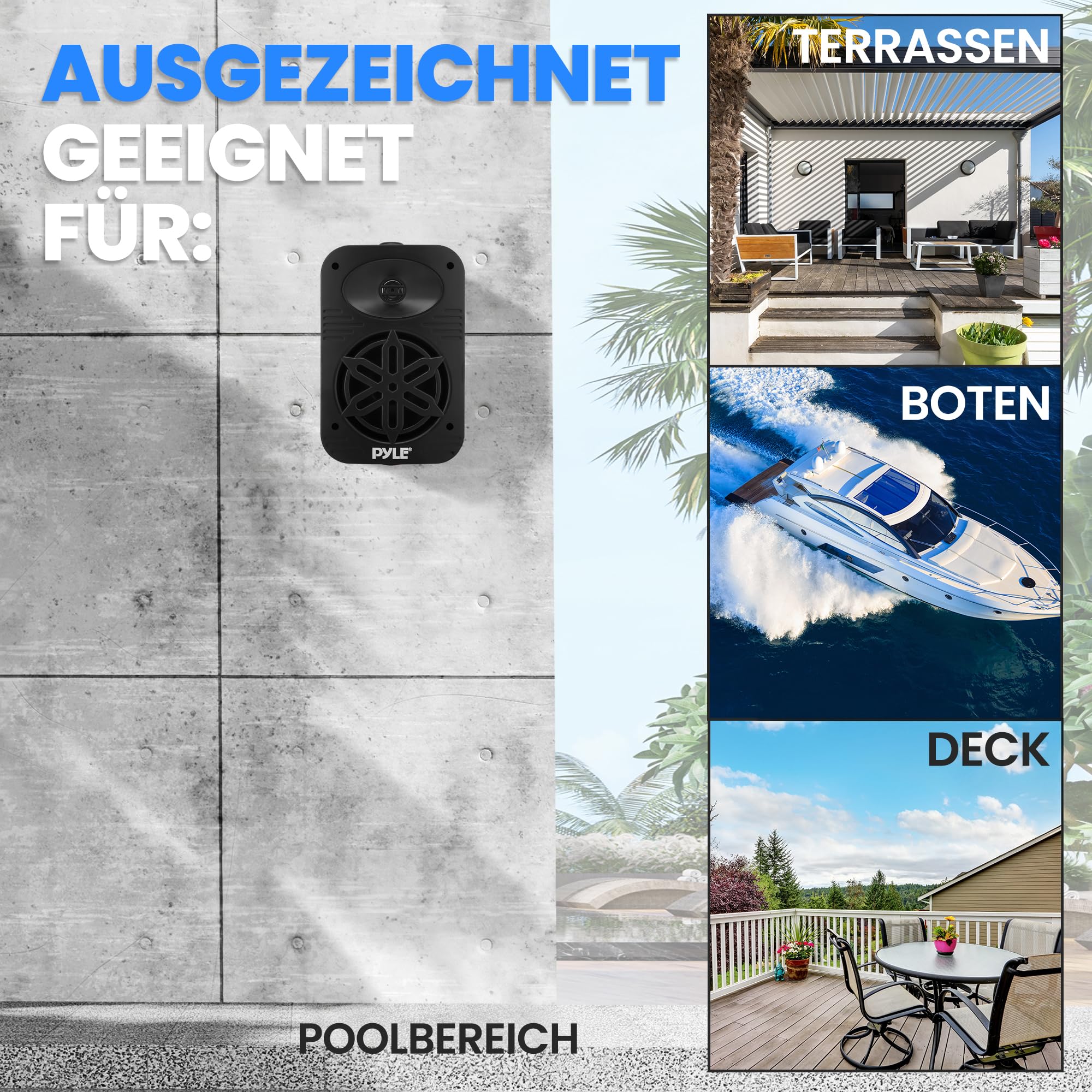 Pyle Lautsprecher Set Outdoor Indoor – 500W 4” 2-Wege Boxen wasserdicht Full Range Stereo Sound, Wetterfest für Boot, Terrasse, Pool Wired Lautsprecherboxen Schwarz