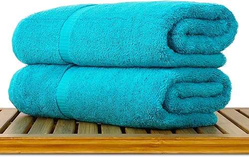 Miniatura 5 de Bare Cotton - Juego de dos toallas de lujo para baño, sauna y spa con franja decorativa