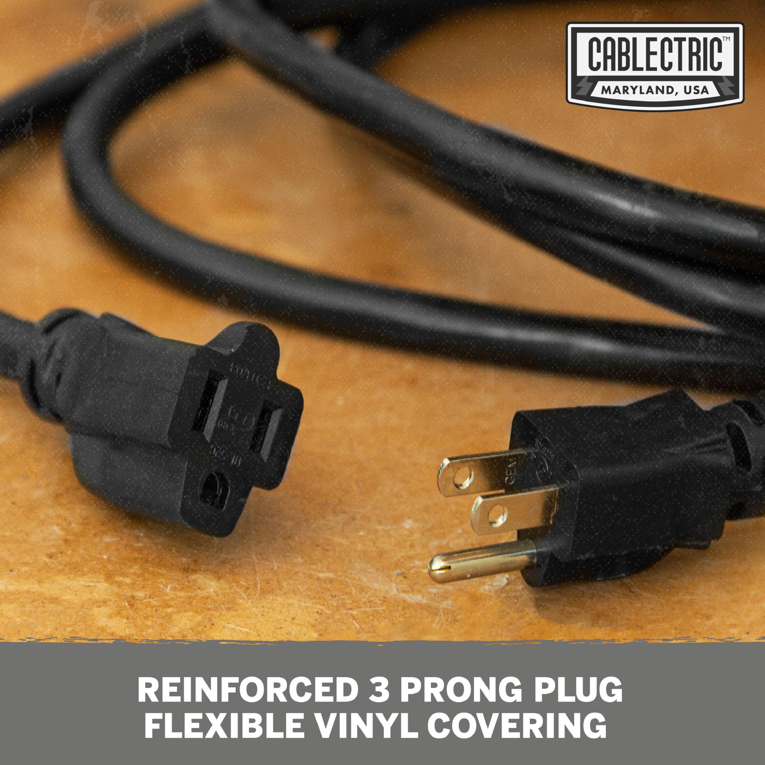 Cable de extensión para exteriores de 50 pies – 16/3 SJTW negro calibre 16 con enchufe de tierra de 3 clavijas