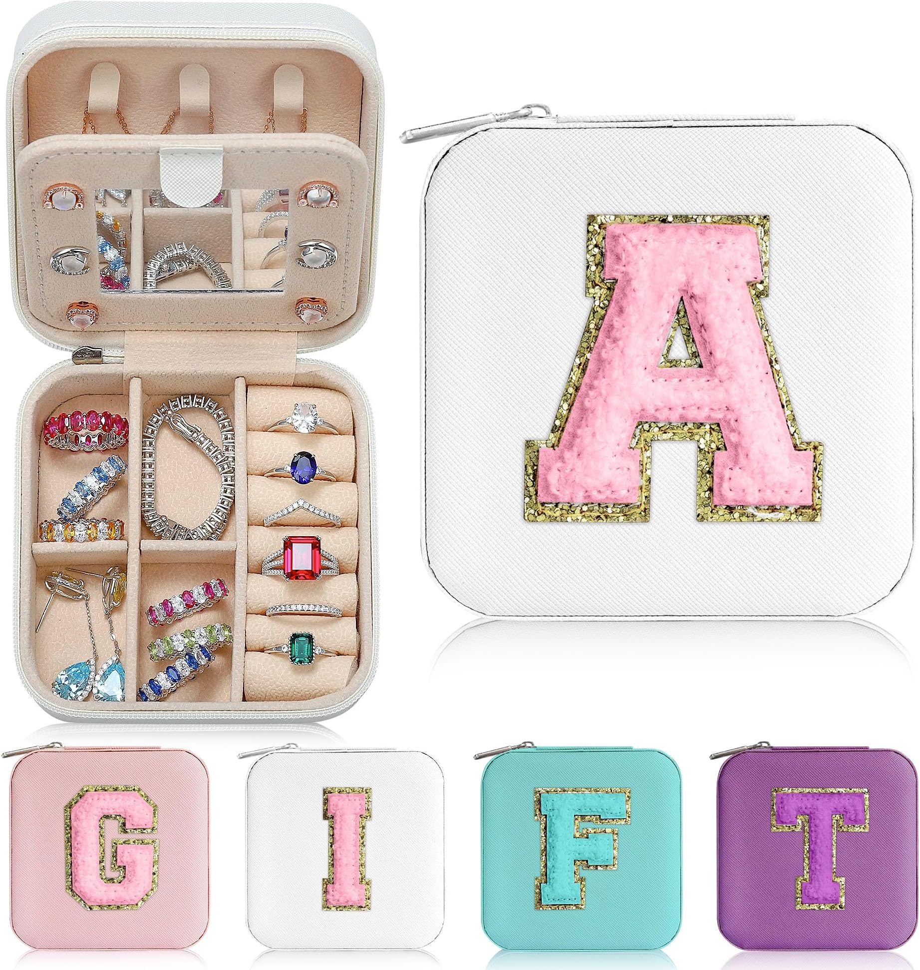 Parima Easter Basket Stuffers for Teen Girls - Girl Gifts, 6 7 8 9 10 11 12 13 14 Year Old,Gift for Teens Kids Daughter Sister Birthday Gift, Travel Jewelry Case Small Jewelry Box | Letter A, White