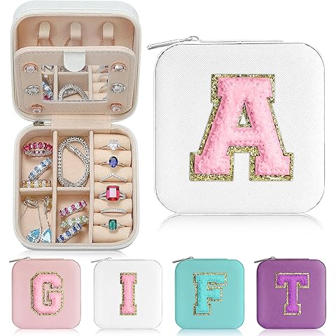 Parima Christmas Gifts for Girls Kids - 3 4 5 6 7 8 9 10 11 12 13 14 Year Old,Gifts for Teens Kids Daughter Sister Birthday Gifts for Women Travel Jewelry Case Small Jewelry Box | Letter A, White