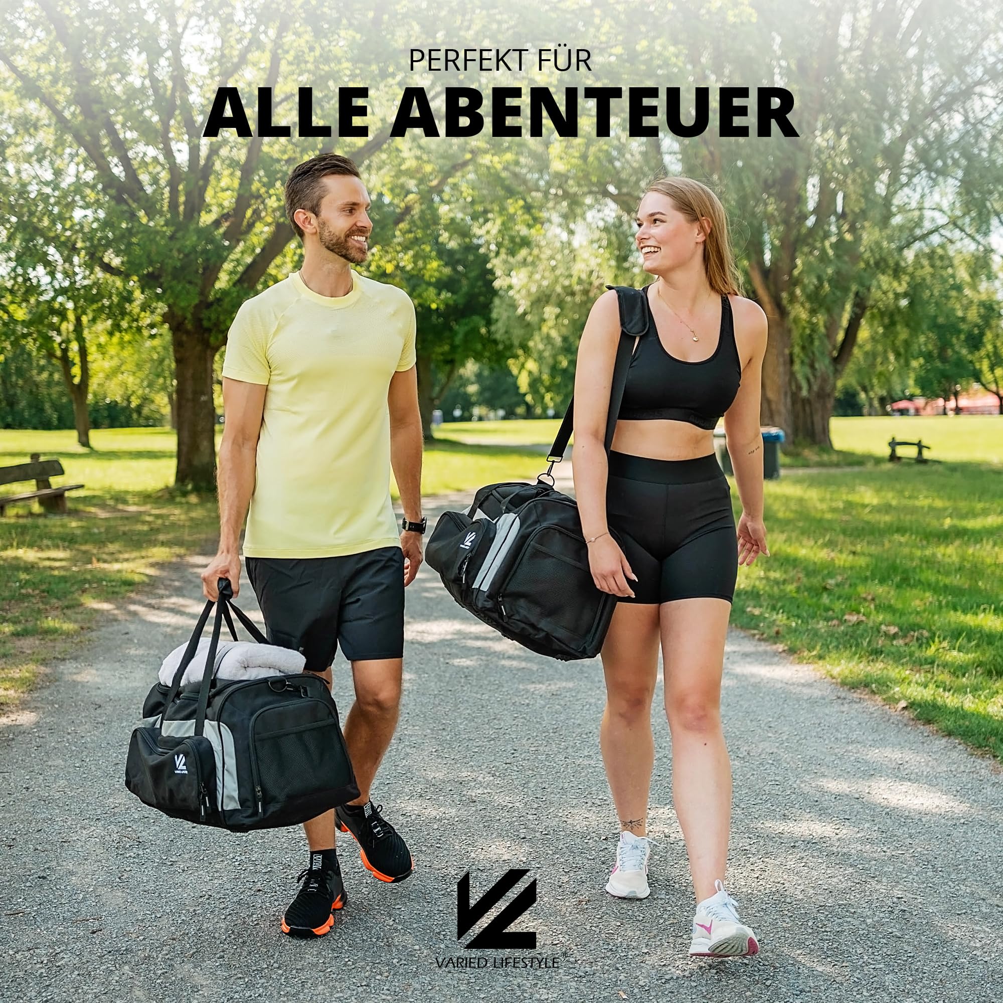 VL® Sporttasche Groß mit Schuhfach, Nassfach & [Isoliertes Kühlfach] Saunatasche & Reisetasche für Damen & Herren Gym Bag, Gym Tasche, Fitnesstasche, Trainingstasche, Schwimmtasche XL 70L Blau-Schwarz