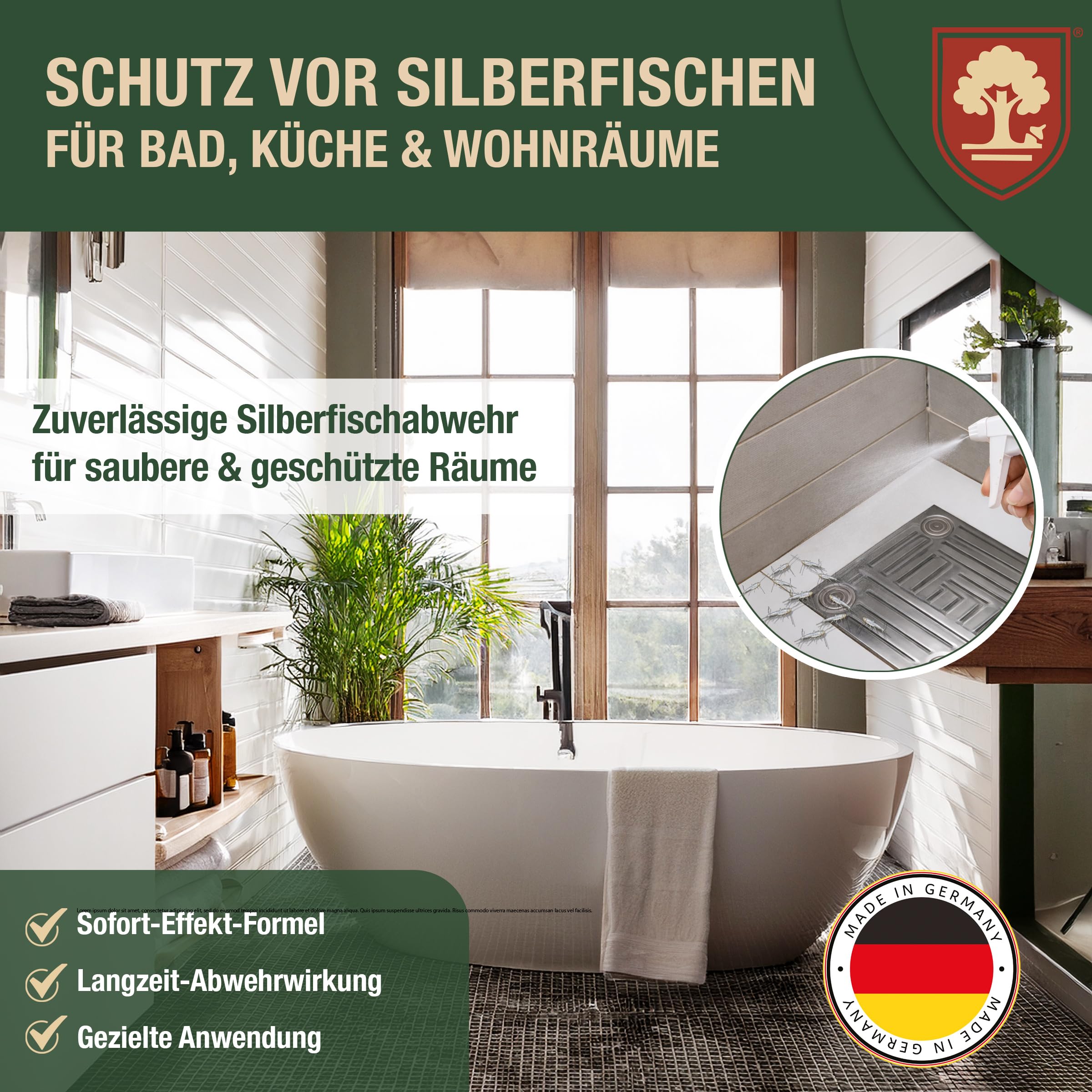 Silberfischspray gegen Silberfische & Papierfische – Langzeitschutz für Bad Küche Keller Wohnung, Ungezieferspray mit ätherischen Ölen, Insektenspray für Fugen Ritzen Innenräume Zuhause Schutz - 500ml