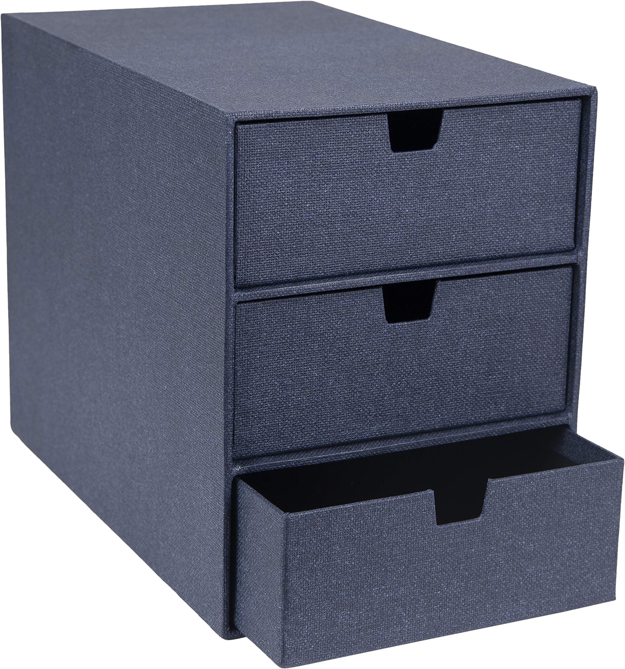 Bigso Box of Sweden Ingrid 3-Drawer Fiberboard Desk Organizer for Office Supplies and Accessories - Stackable Makeup Drawer Organizer - 6.3in x 9.9in x 8.1in - Blue