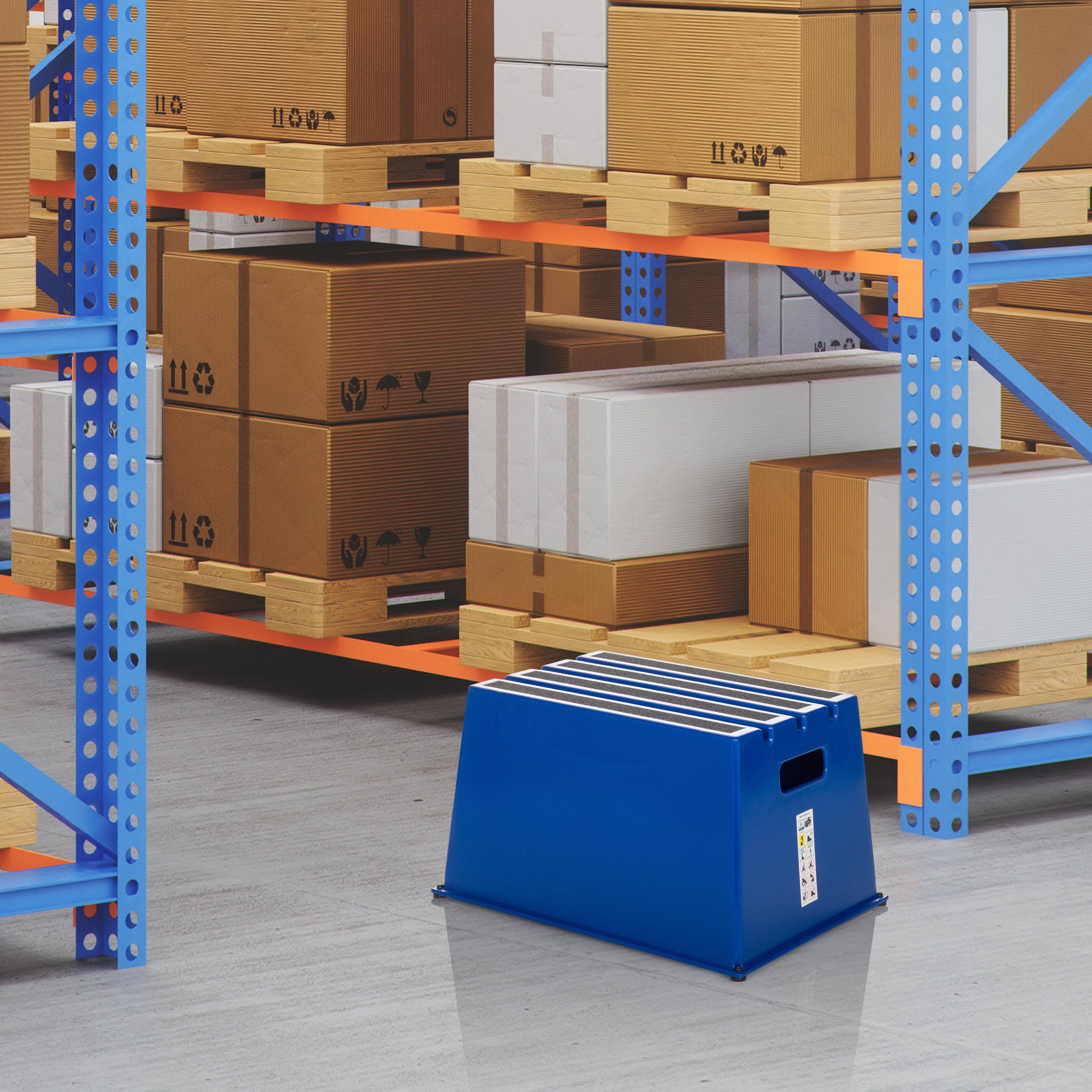 hjh OFFICE Tritthocker bis 150kg belastbar TIO-E1 Kunststoff, Rutschfester Tritt, Schemel für Zuhause und Gewerbe, 31 x 52,5 x 37,5 cm, Blau