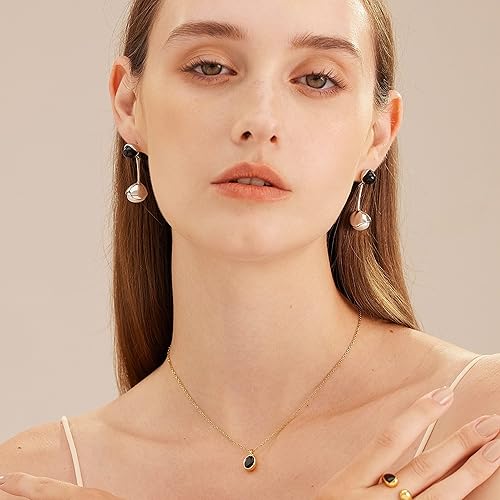 Miniatura 3 de C.Paravano Aretes colgantes de oro Aretes colgantes de oro perla Pendientes de boda de oro Aretes chapados en oro de 18 quilates para mujer