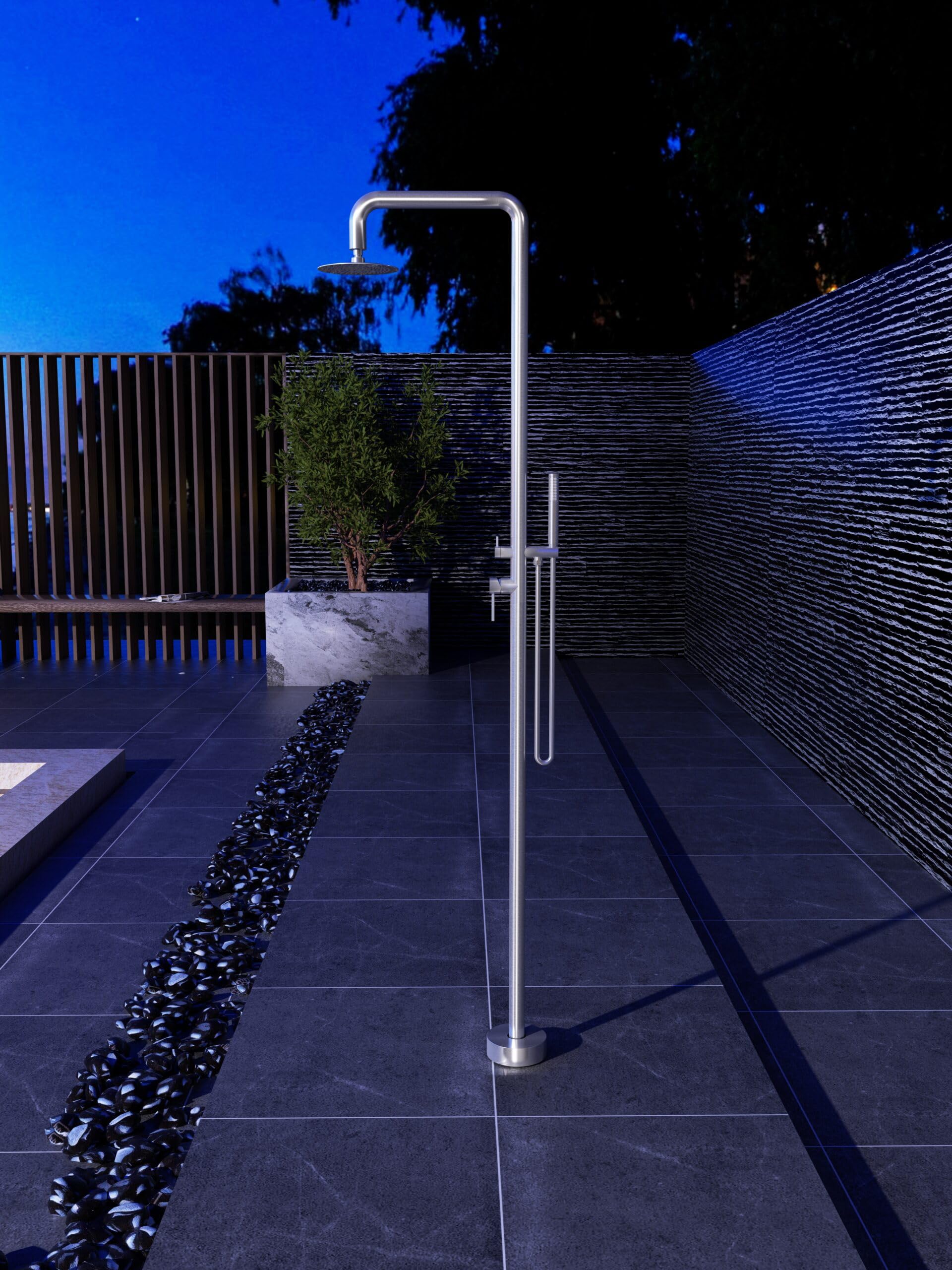 Mice - Colonna doccia da esterno in acciaio inox S316 - Monomando a 2 vie con manico doccia - Docce per piscina, giardino e spa, colore acciaio spazzolato